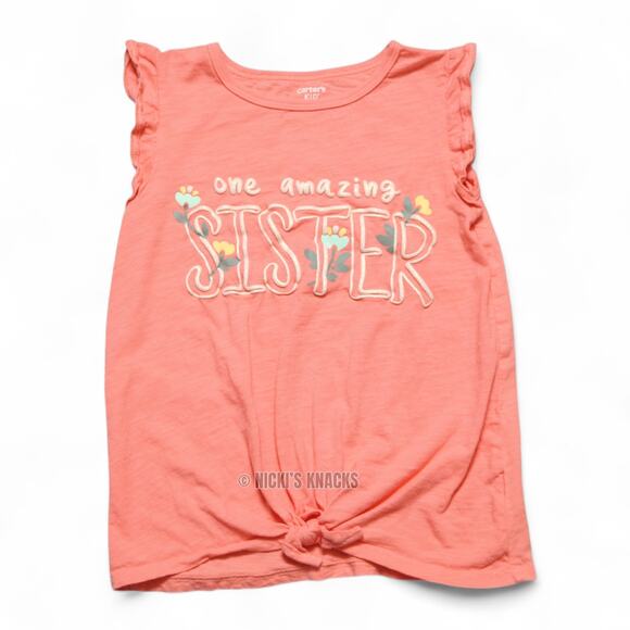 4/$20 - Carters Girls Amazing Sister Knot Front Orange Peach Tank Top Size 8 - Picture 2 of 7